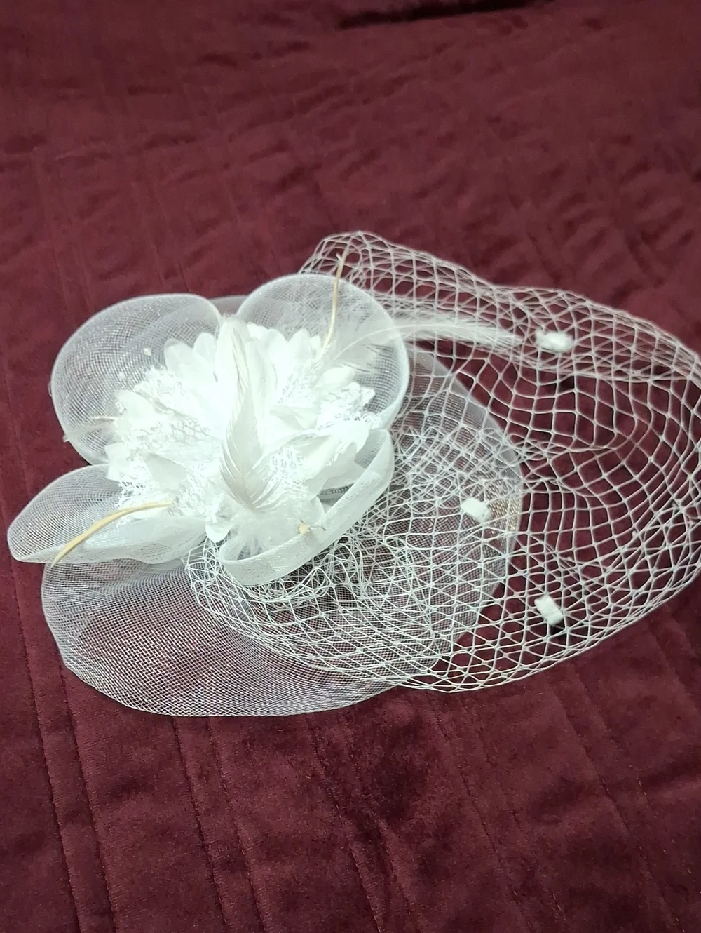 White Floral Veil Fascinator Headpiece